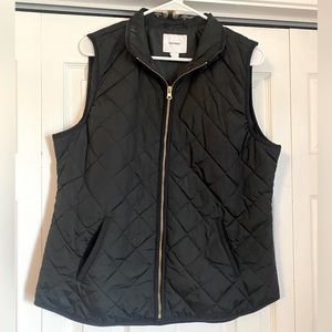 Women’s Old Navy Black Quilted Vest - Size Large - Gold Zipper & Two Pockets
